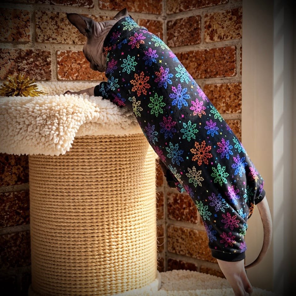 Snowflakes – Cotton Knit Long Sleeve Sphynx Suit Onesie - Image 2